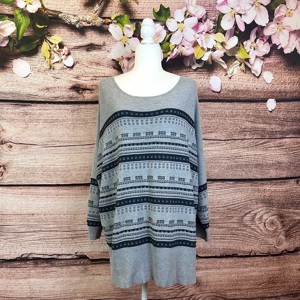 SOLD 🛍️ Cg.l.Cg Women’s Cotton Grey Printed Knit Sweater Tunic Plus 3X - Picture 1 of 7